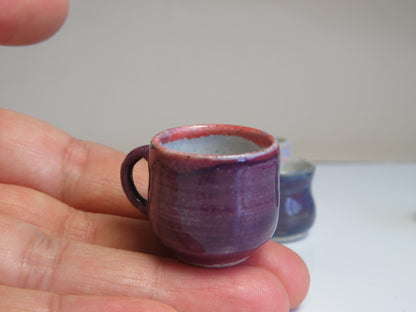 Handmade Miniature Pottery Coffee/ Tea Mugs. Violet Tone. Hand thrown Miniature Ceramic. Beautiful Miniature Collectibles, Dollhouse, Pendants