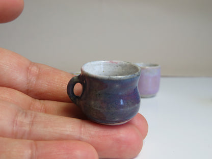 Handmade Miniature Pottery Coffee/ Tea Mugs. Violet Tone. Hand thrown Miniature Ceramic. Beautiful Miniature Collectibles, Dollhouse, Pendants