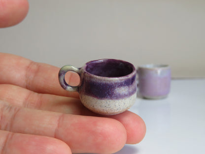 Handmade Miniature Pottery Coffee/ Tea Mugs. Violet Tone. Hand thrown Miniature Ceramic. Beautiful Miniature Collectibles, Dollhouse, Pendants
