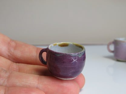Handmade Miniature Pottery Coffee/ Tea Mugs. Violet Tone. Hand thrown Miniature Ceramic. Beautiful Miniature Collectibles, Dollhouse, Pendants