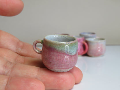 Handmade Miniature Pottery Coffee/ Tea Mugs. Pink Tone. Hand thrown Miniature Ceramic. Beautiful Miniature Collectibles, Dollhouse, Pendants