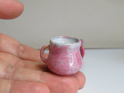 Handmade Miniature Pottery Coffee/ Tea Mugs. Pink Tone. Hand thrown Miniature Ceramic. Beautiful Miniature Collectibles, Dollhouse, Pendants