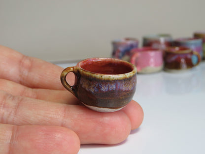 Handmade Miniature Pottery Coffee/ Tea Mugs. Turquoise & Pink Tone. Hand thrown Miniature Ceramic. Beautiful Miniature Collectibles, Dollhouse, Pendants