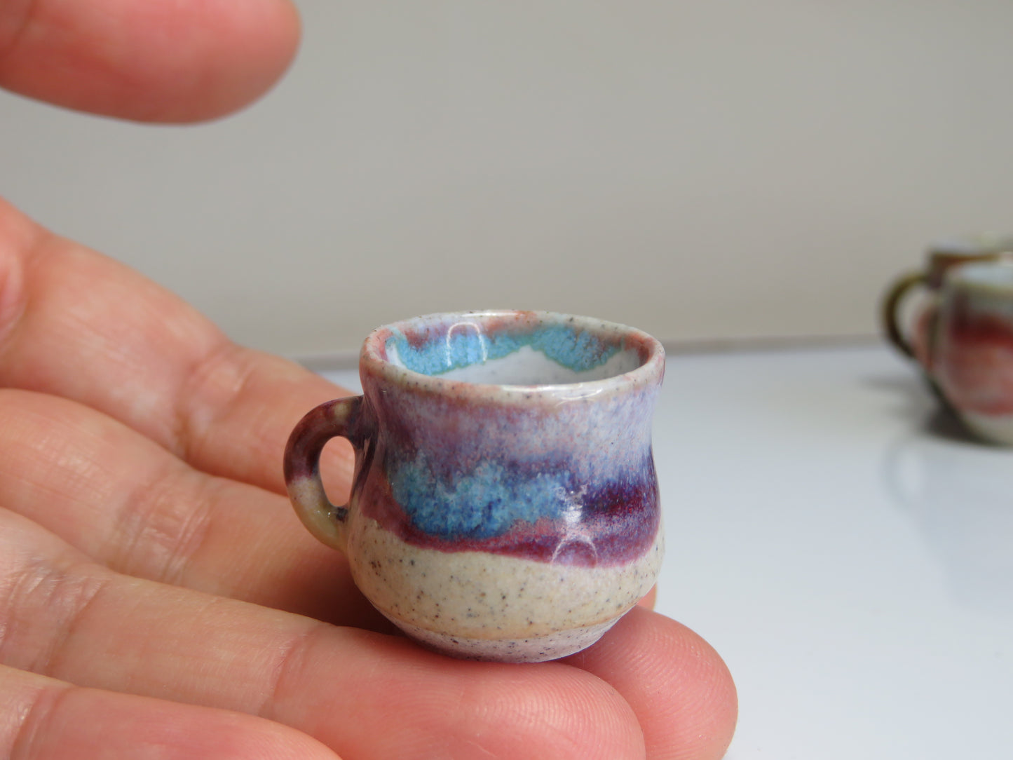 Handmade Miniature Pottery Coffee/ Tea Mugs. Turquoise & Pink Tone. Hand thrown Miniature Ceramic. Beautiful Miniature Collectibles, Dollhouse, Pendants