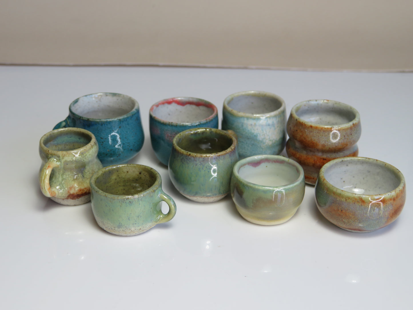 Handmade Miniature Pottery Coffee/ Tea Mugs. Blue and Green Tone. Hand thrown Miniature Ceramic. Beautiful Miniature Collectibles, Dollhouse, Pendants