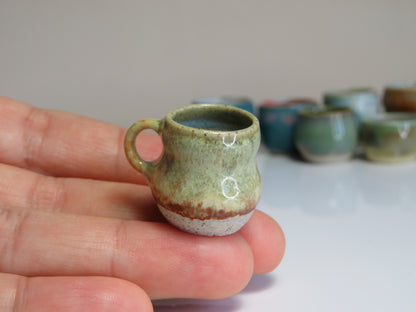 Handmade Miniature Pottery Coffee/ Tea Mugs. Blue and Green Tone. Hand thrown Miniature Ceramic. Beautiful Miniature Collectibles, Dollhouse, Pendants