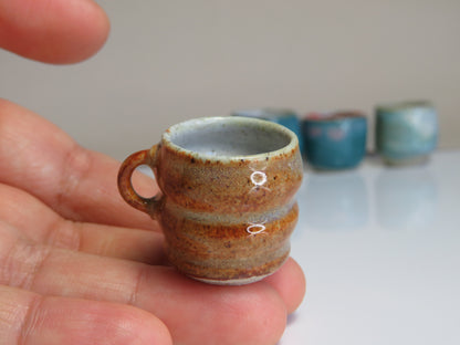 Handmade Miniature Pottery Coffee/ Tea Mugs. Blue and Green Tone. Hand thrown Miniature Ceramic. Beautiful Miniature Collectibles, Dollhouse, Pendants