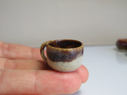 Handmade Miniature Pottery Coffee/ Tea Mugs. Dark Tone. Hand thrown Miniature Ceramic. Beautiful Miniature Collectibles, Dollhouse, Pendants
