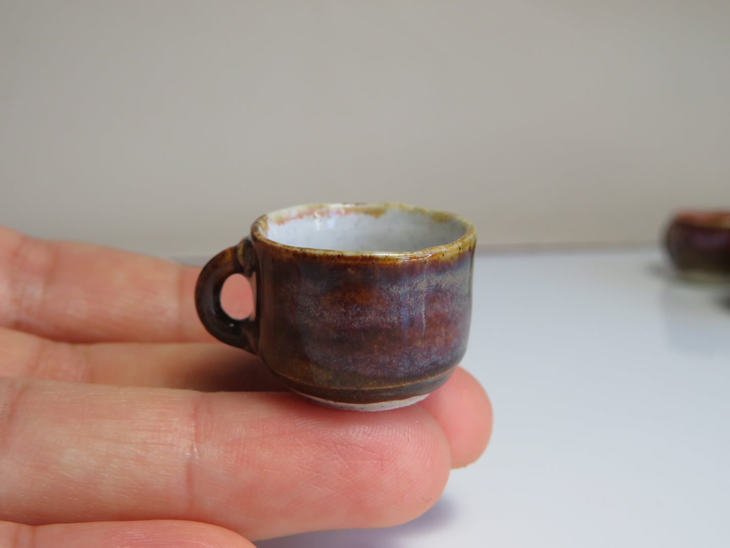 Handmade Miniature Pottery Coffee/ Tea Mugs. Dark Tone. Hand thrown Miniature Ceramic. Beautiful Miniature Collectibles, Dollhouse, Pendants