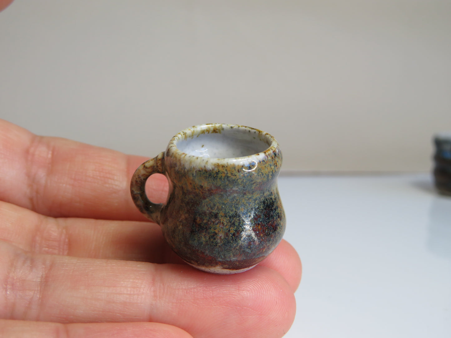 Handmade Miniature Pottery Coffee/ Tea Mugs. Dark Tone. Hand thrown Miniature Ceramic. Beautiful Miniature Collectibles, Dollhouse, Pendants