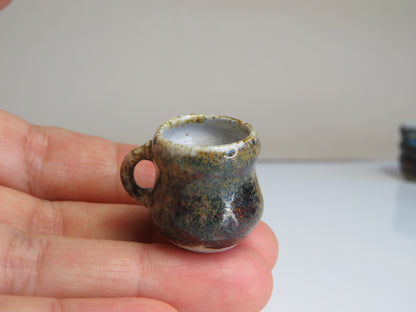 Handmade Miniature Pottery Coffee/ Tea Mugs. Dark Tone. Hand thrown Miniature Ceramic. Beautiful Miniature Collectibles, Dollhouse, Pendants