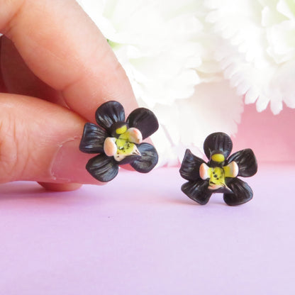 Black Orchid Flower Stud Earrings