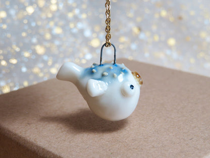 Ceramic Puffer Fish Pendants. Fish Charms. Ocean Gift. Handmade Miniature Ceramic. Beautiful Miniature Collectibles