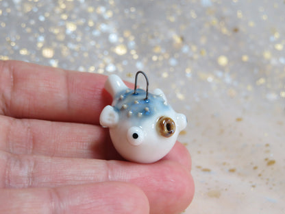 Ceramic Puffer Fish Pendants. Fish Charms. Ocean Gift. Handmade Miniature Ceramic. Beautiful Miniature Collectibles
