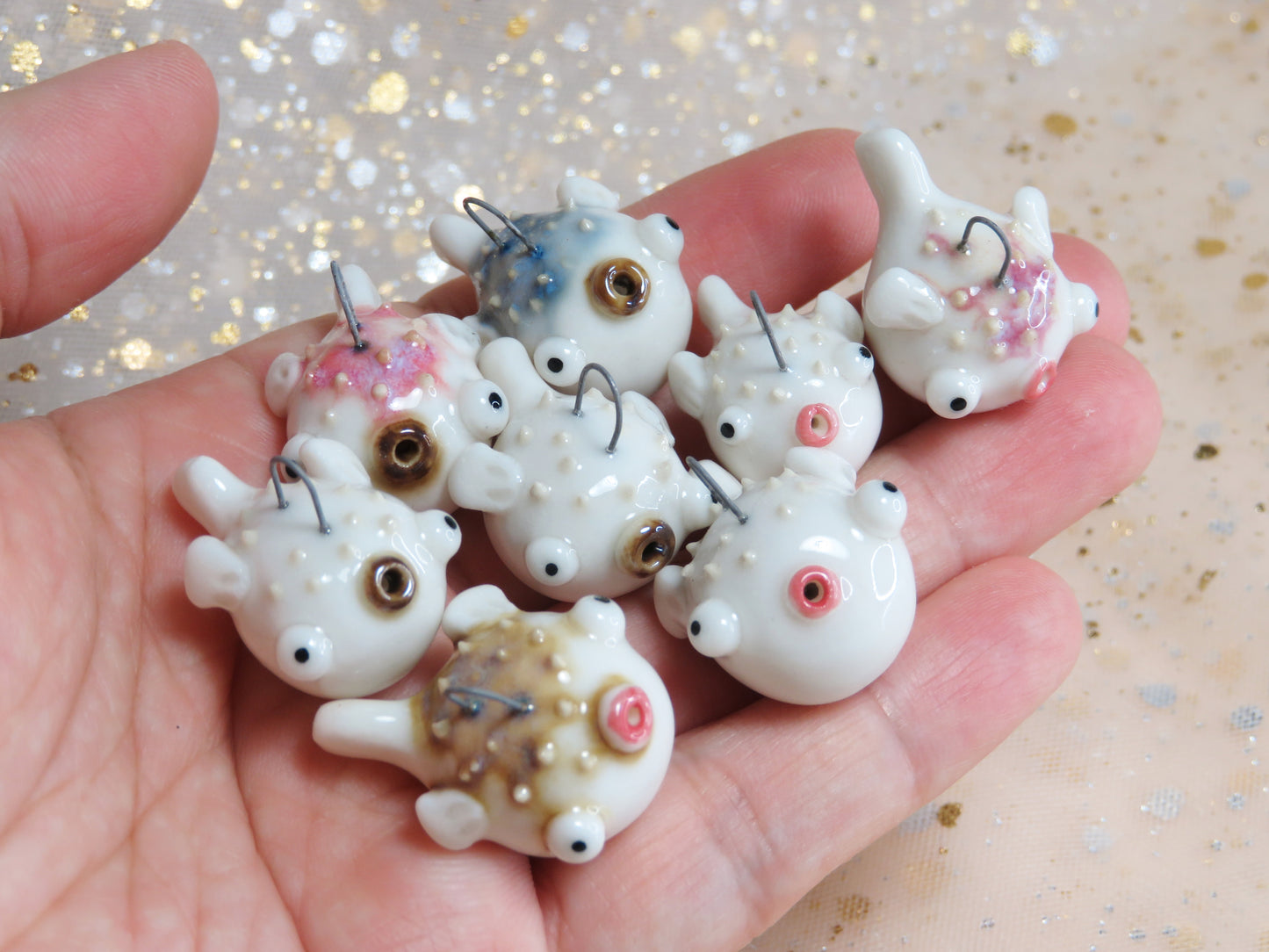 Ceramic Puffer Fish Pendants. Fish Charms. Ocean Gift. Handmade Miniature Ceramic. Beautiful Miniature Collectibles