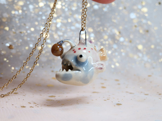 Ceramic Anglerfish Pendants. Deep sea fish. Angler Fish Charms. Marine Ocean Gift. Handmade Miniature Ceramic. Beautiful Miniature Collectibles