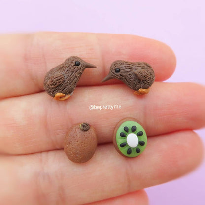 Cute Kiwi bird stud earrings