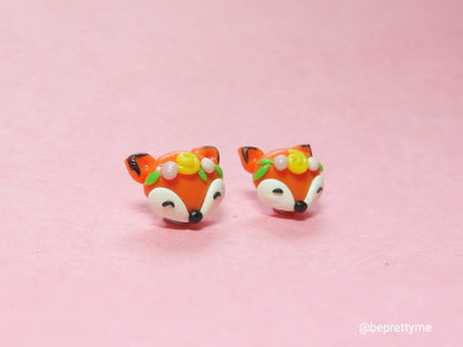 Calm Foxie with Flower Headband Stud Earrings
