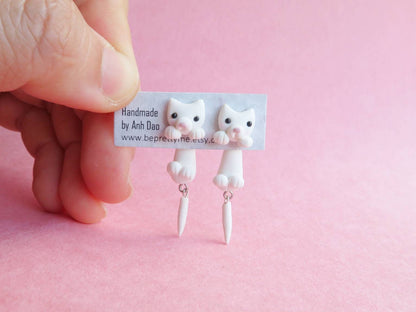 White Cat/ Black Cat Dangle Earrings