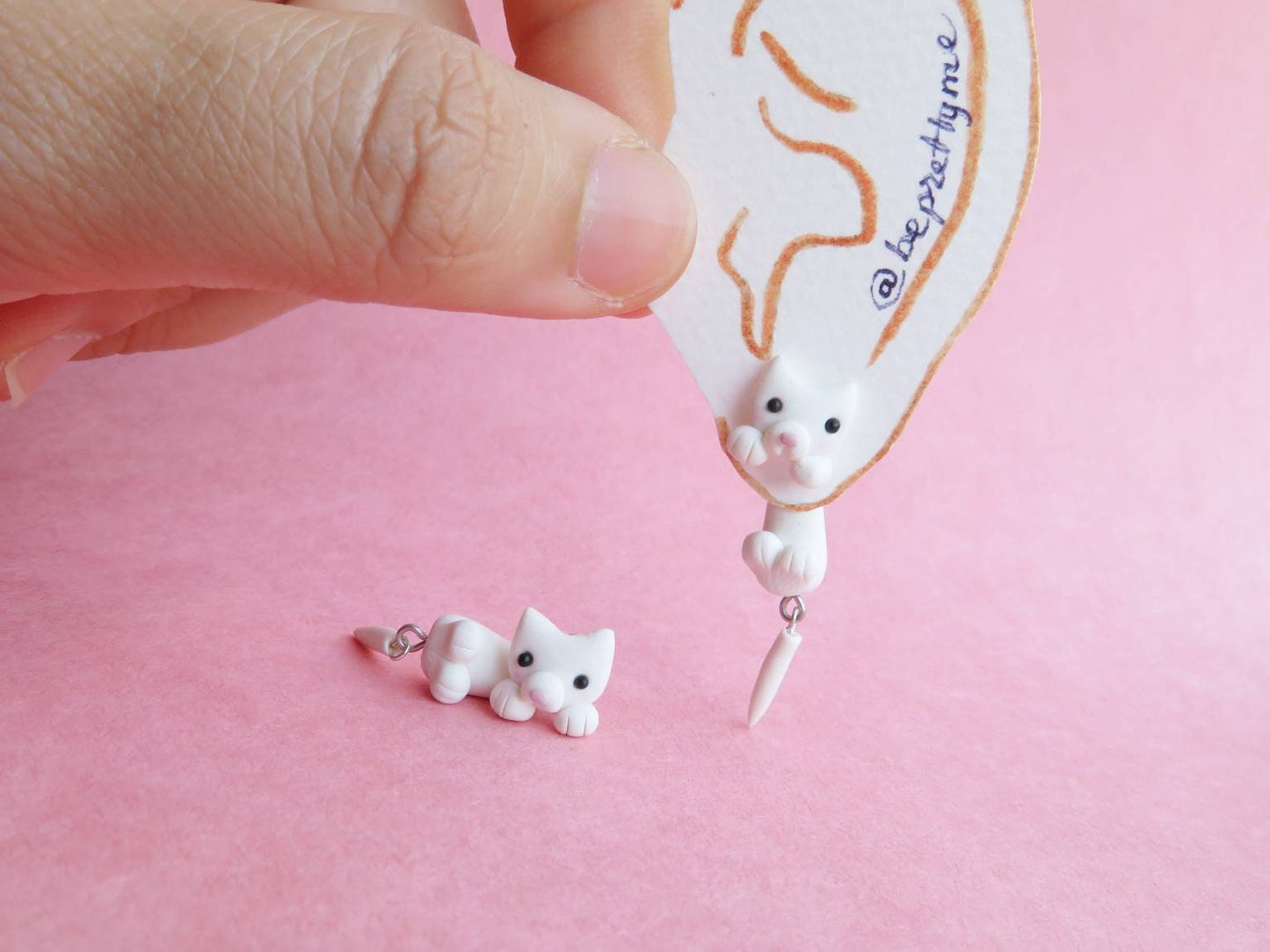White Cat/ Black Cat Dangle Earrings
