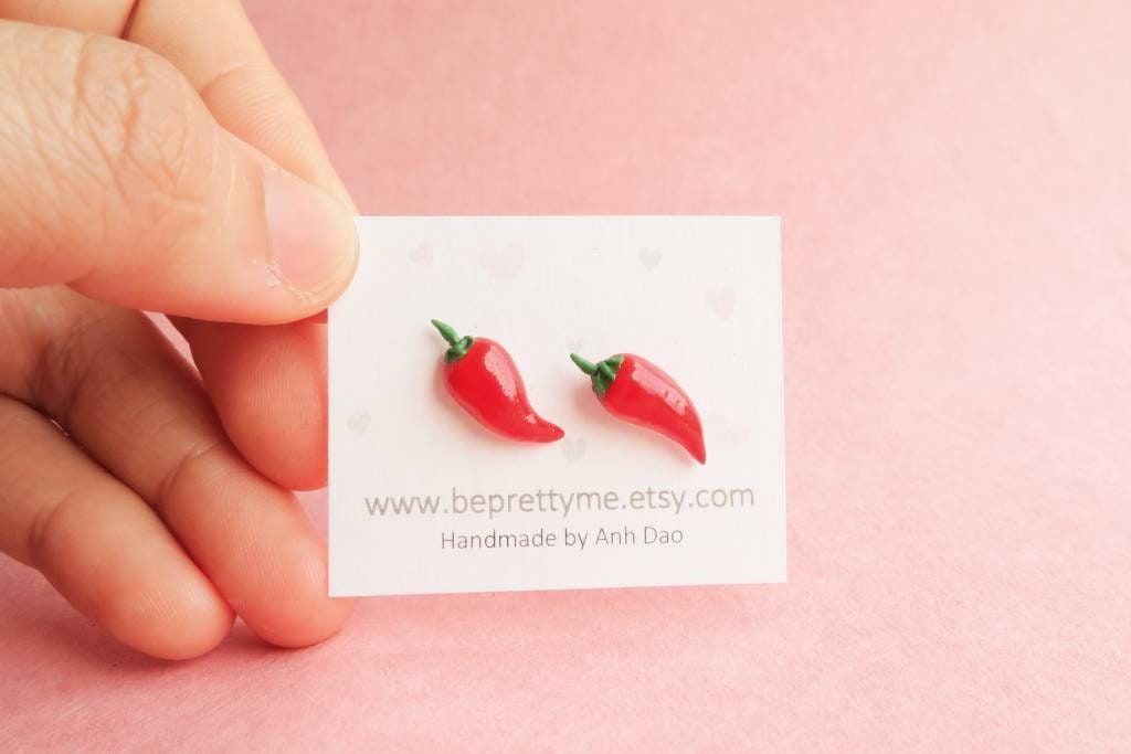 Red Hot Chilli Pepper Stud Earrings or Charm