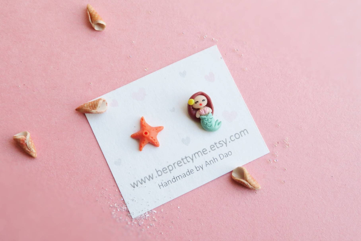 Cute Mermaid & Starfish Stud Earrings