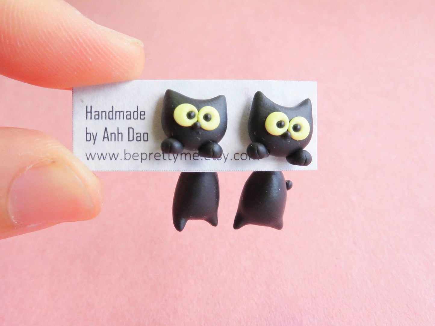 White Cat/ Black Cat Dangle Earrings