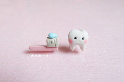 Cute Tooth & Toothbrush Stud Earrings