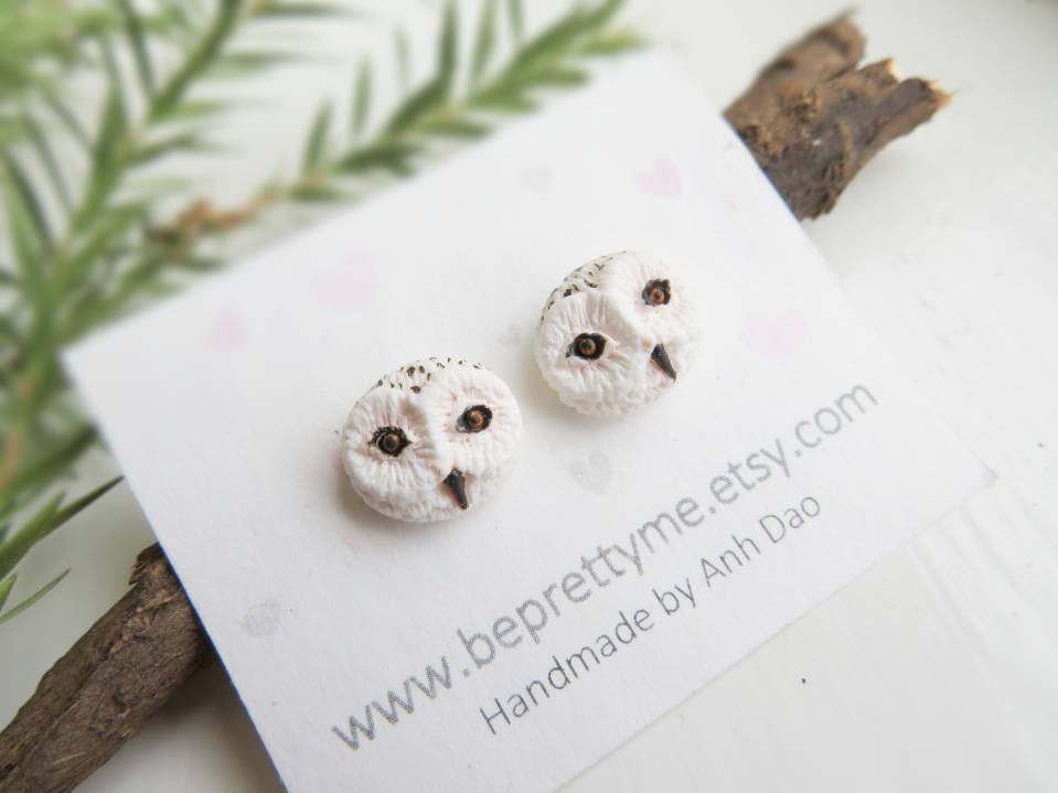 Snow Owl & Barn Owl Stud Earrings