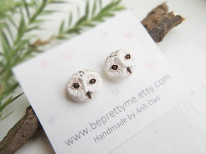 Snow Owl & Barn Owl Stud Earrings
