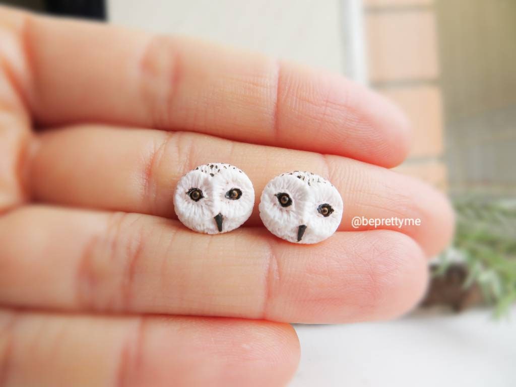 Snow Owl & Barn Owl Stud Earrings