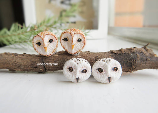 Snow Owl & Barn Owl Stud Earrings