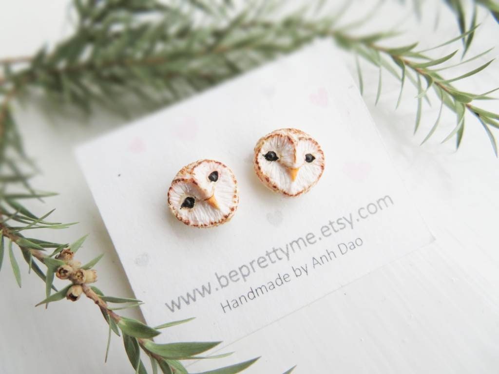 Snow Owl & Barn Owl Stud Earrings