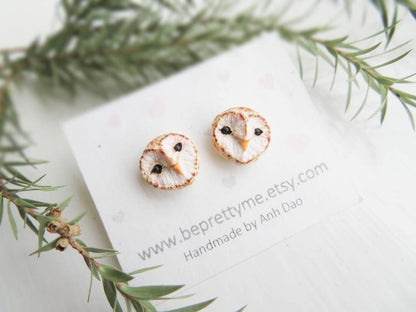 Snow Owl & Barn Owl Stud Earrings