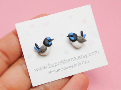 Fairywren Bird Stud Earrings