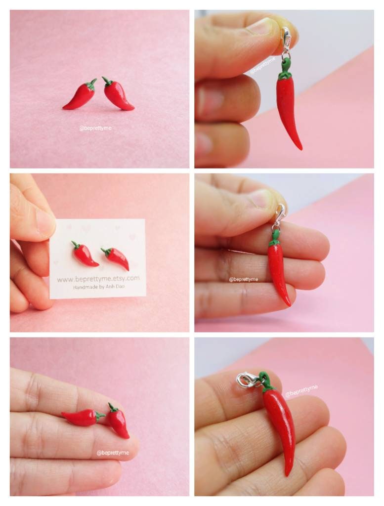 Red Hot Chilli Pepper Stud Earrings or Charm