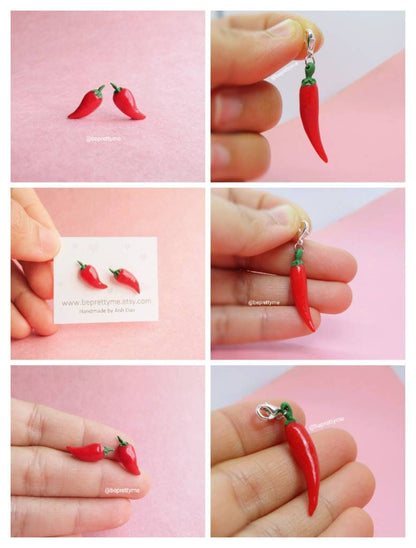Red Hot Chilli Pepper Stud Earrings or Charm