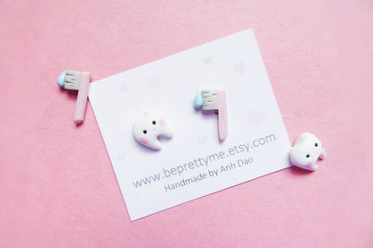 Cute Tooth & Toothbrush Stud Earrings