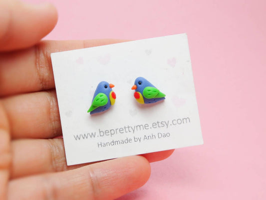 Rainbow Lorikeet Bird Stud Earrings
