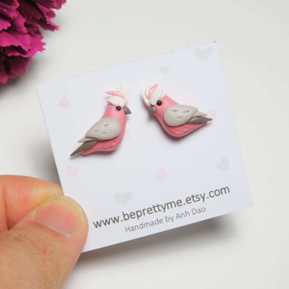 Galah Bird Stud Earrings