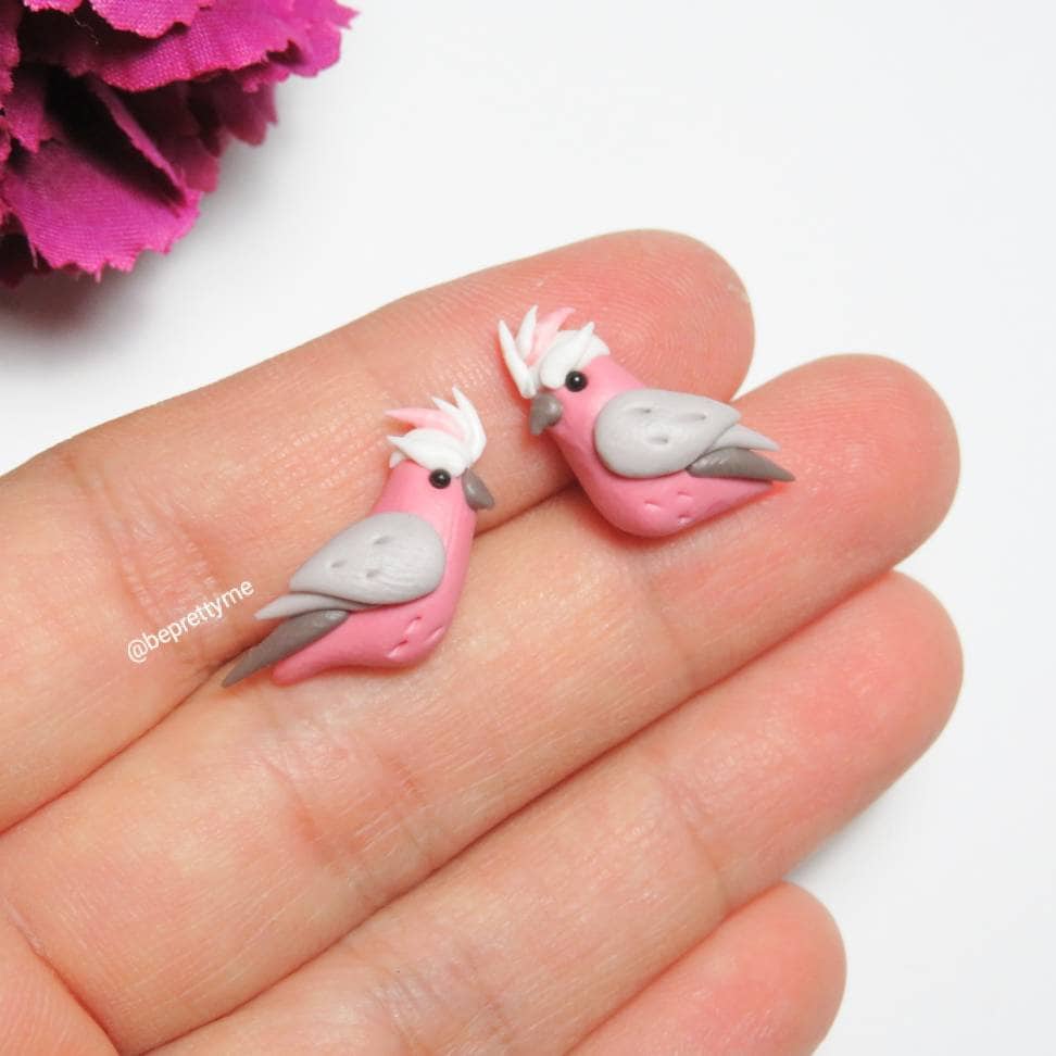 Galah Bird Stud Earrings