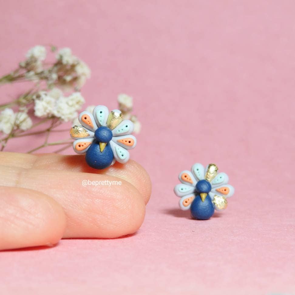 Golden Peacock Stud Earrings