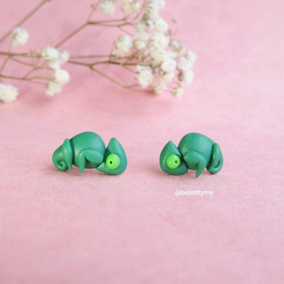 Super Green Chameleon Stud Earrings