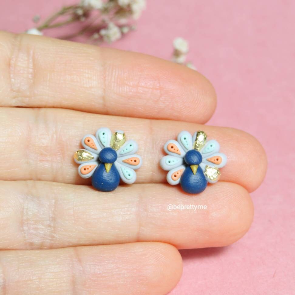 Golden Peacock Stud Earrings