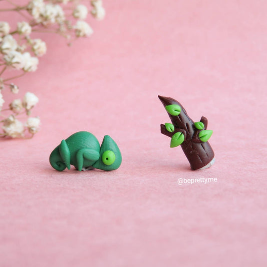 Super Green Chameleon Stud Earrings