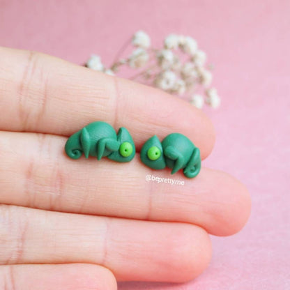 Super Green Chameleon Stud Earrings