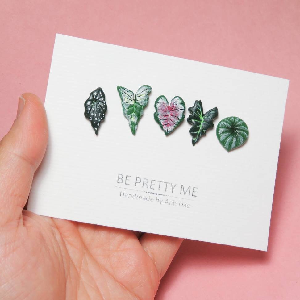 Cute House Plan Leafy Stud Earrings. Price for a single stud