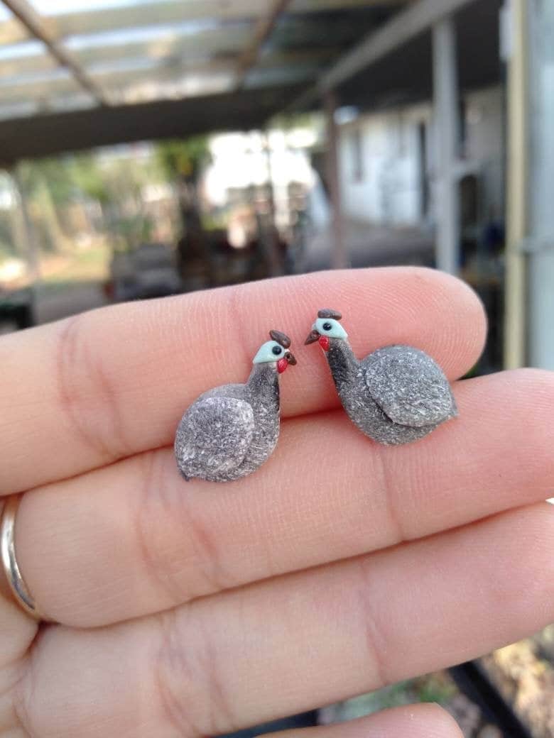 Guinea fowl bird stud earrings