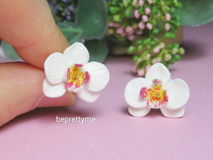 White Orchid Flower Stud Earrings