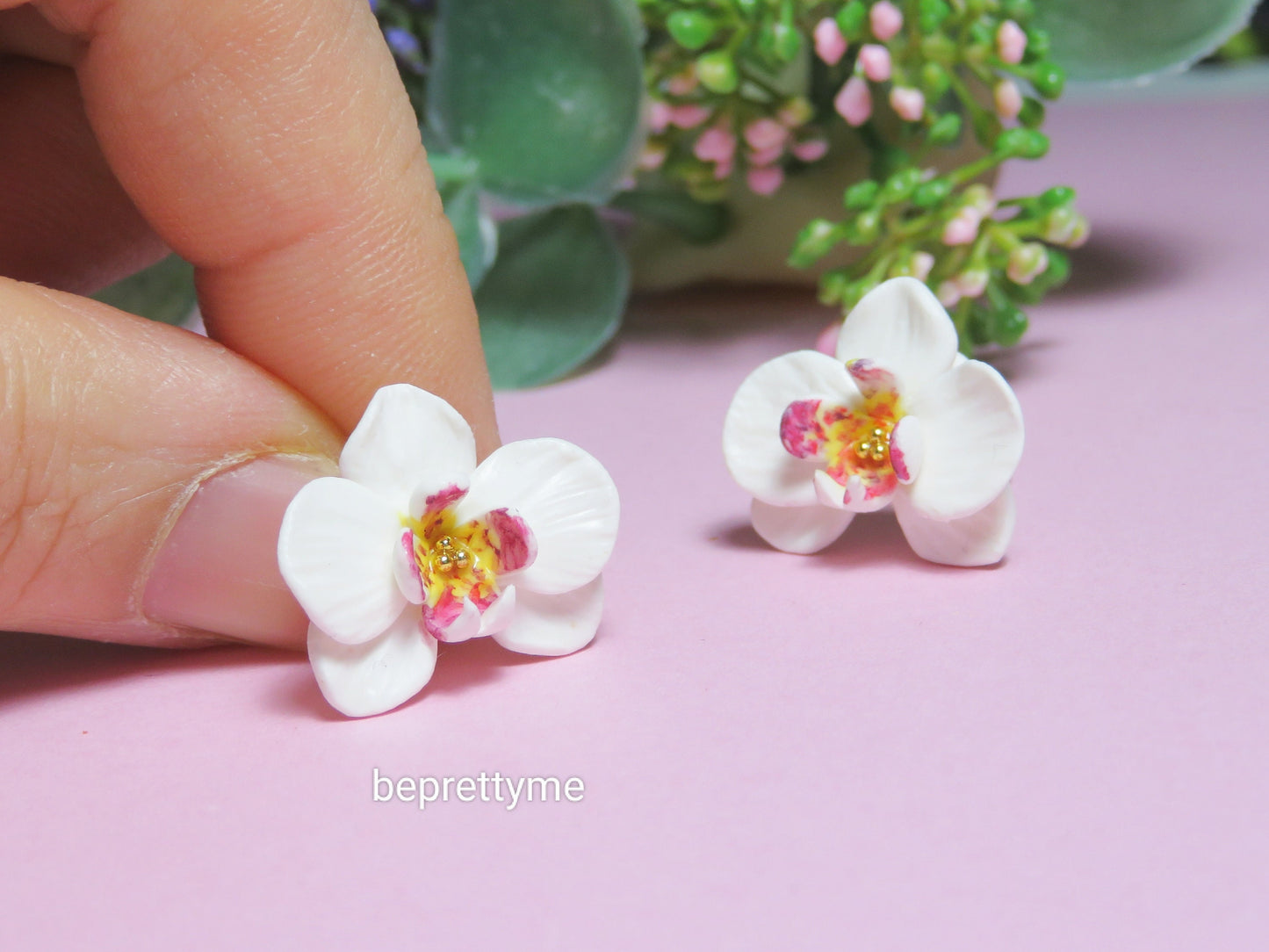 White Orchid Flower Stud Earrings